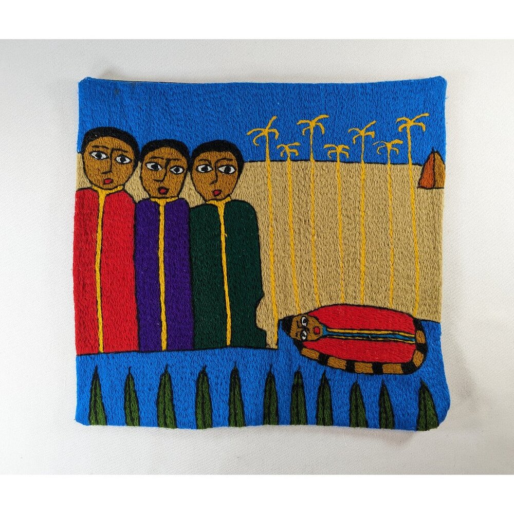 Vintage Ethiopean Handmade embroidered throw pillow cover, Jewish NACOEJ Challah